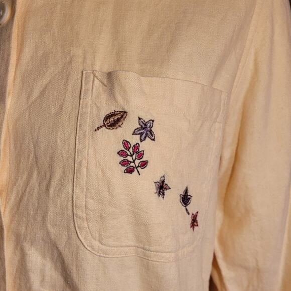 Vntg Y2K CHRISTOPHER & BANKS Yellow Embroidered Linen Rayon Button Blouse Sz S - Picture 3 of 10
